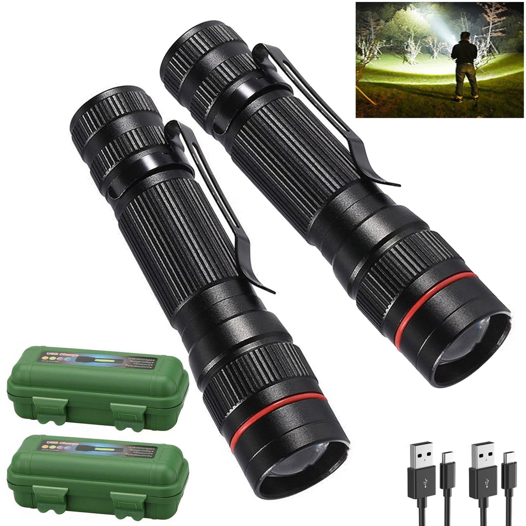 Wrrozz Flashlight Rechargeable 2 Pack, High Lumens LED flahlight, Super Bright Small Flash Light, Mini Pocket Torch, Zoomable Portable Keychain Flashlights for Camping, Emergencies, Travel, Home