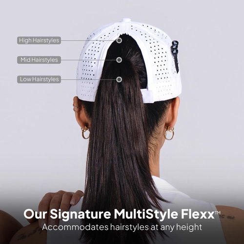NJF Golf Adjustable Golf Hat Women, Breathable Golfing Cap with Tee Holder & Magnetic Ball Marker, High Ponytail Hats for Women, Lightweight with UPF UV Sun Protection, Golfing Sports Hat, White