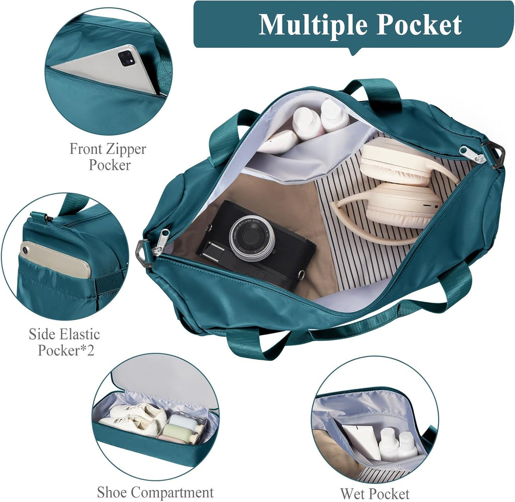 Skiennix Travel Duffel Bag - Stylish Overnight Weekender with Shoes Compartment | Peacock Blue