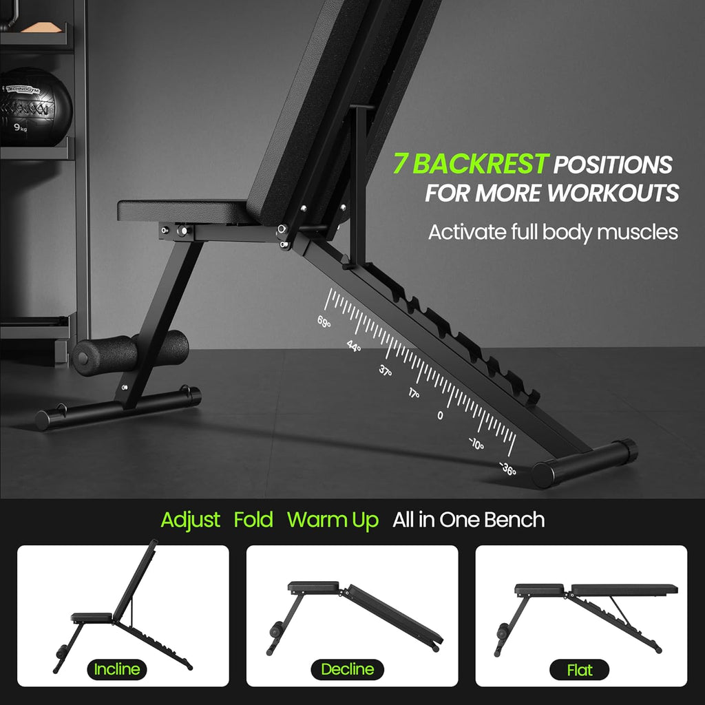 Skiennix Adjustable Weight Bench - Foldable Home Gym Equipment for Full Body Fitness | 600LBS Capacity