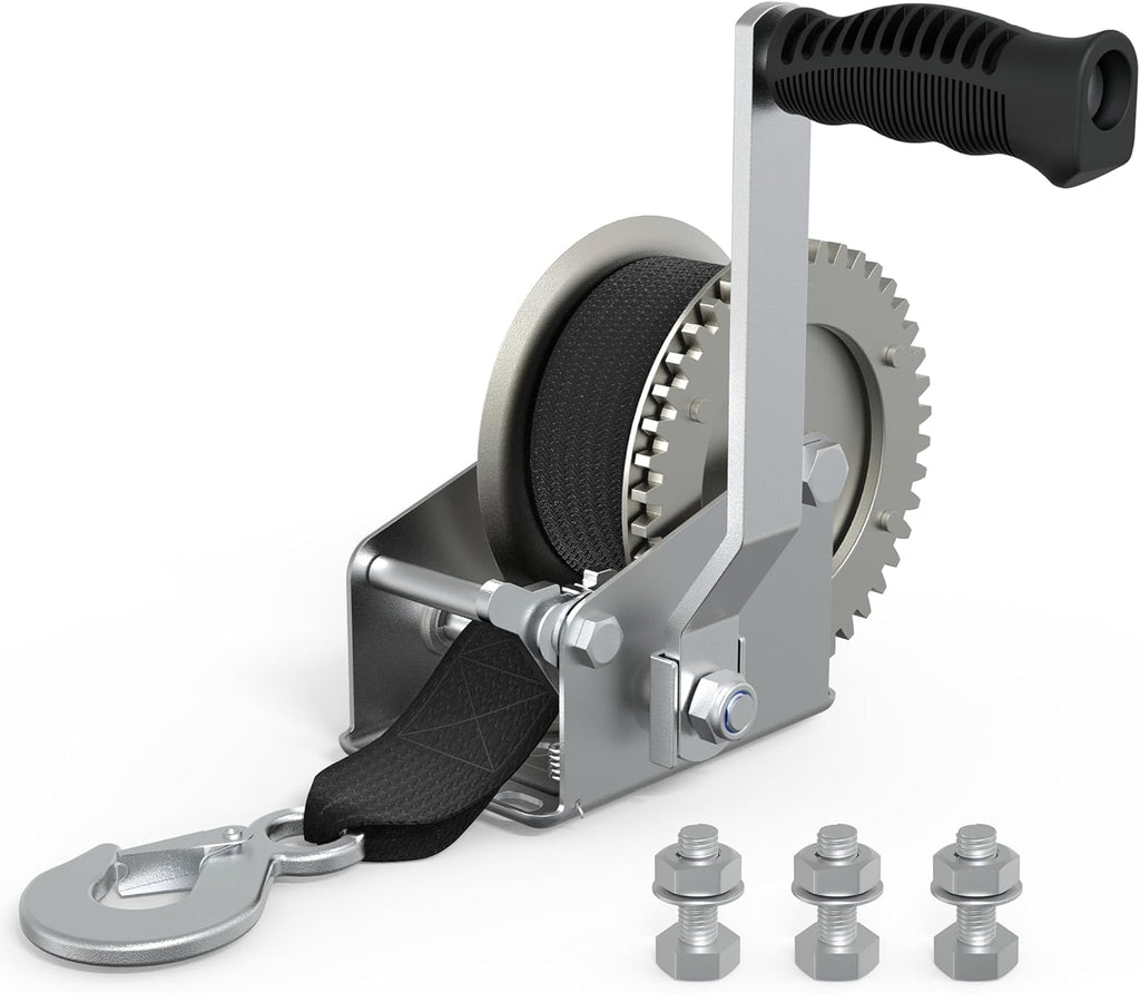 Skiennix Boat Trailer Winch - 1600 LB Heavy Duty Manual Winch with 26FT Strap & Hook