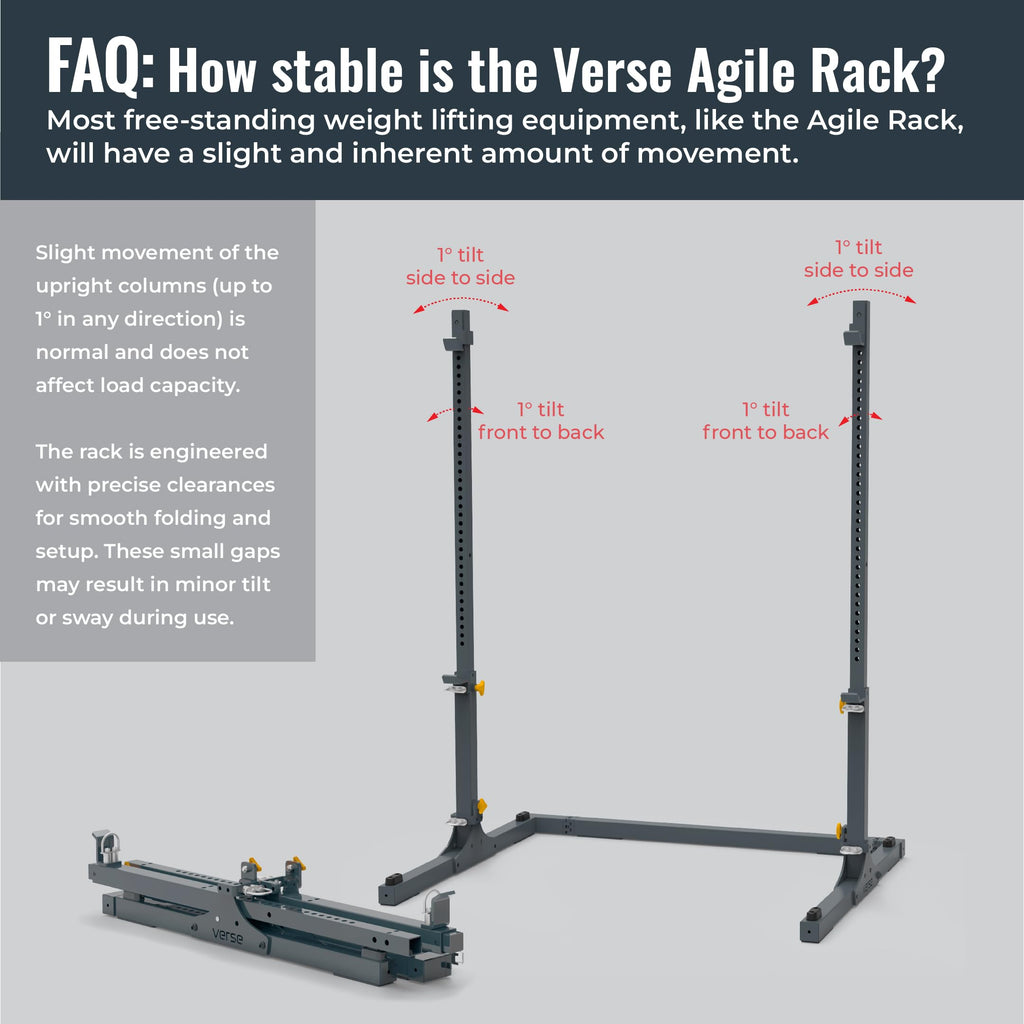 Verse Agile Rack - Portable Multipurpose Squat Rack Bench Press Barbell Rack - Heavy Duty Holds Up To 700lbs - 2 Min Set Up - Folds for Easy Storage - Perfect for Home Gyms & Training Studios