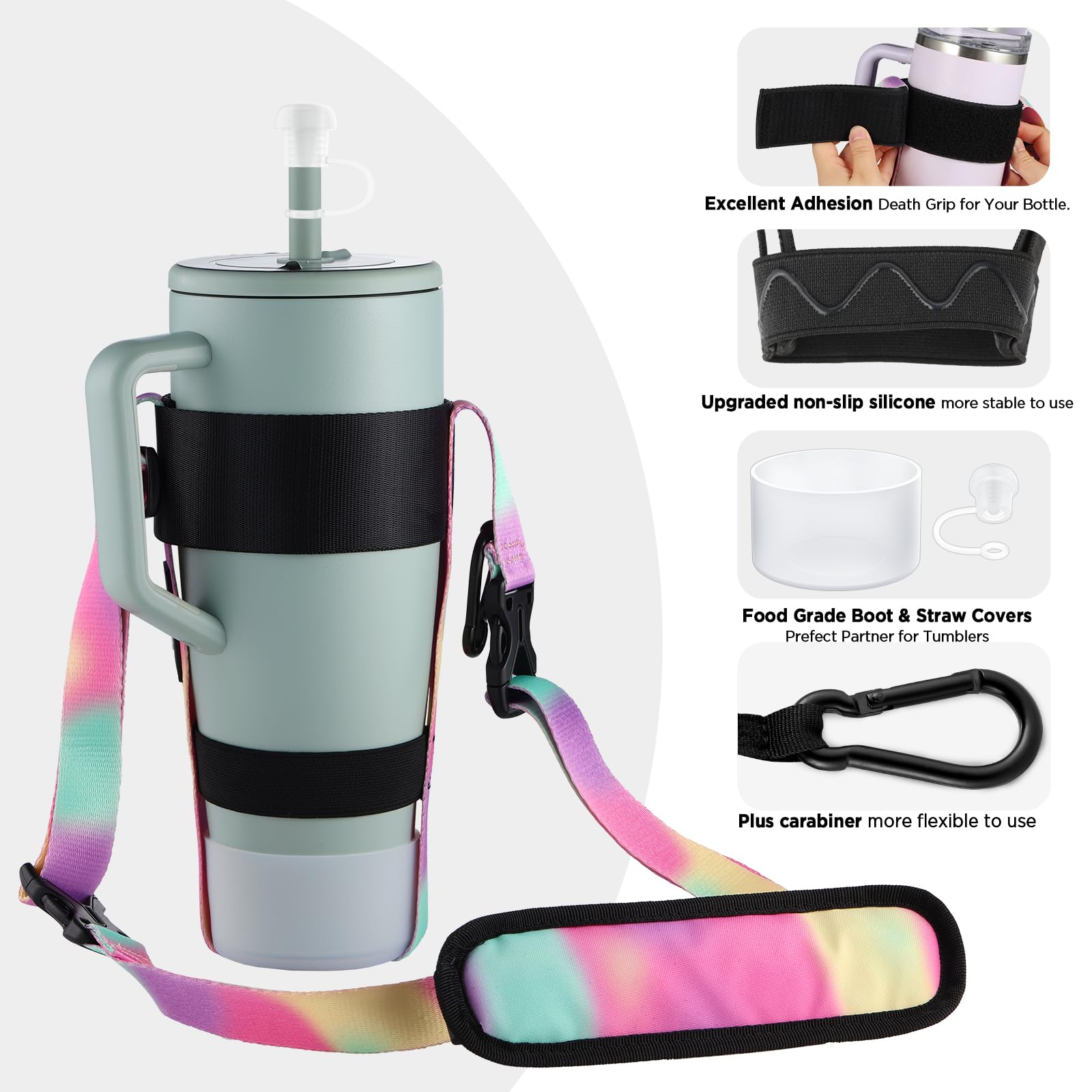 EasyAcc Water Bottle Holder Strap Sling, for Owala FreeSip 24 32 40 oz, Hydro Flask, Cirkul, Yeti, Stanley Flip, Universal Water Bottles, with Carabiner, for Walking Curise Travel (Bottle Excluded)