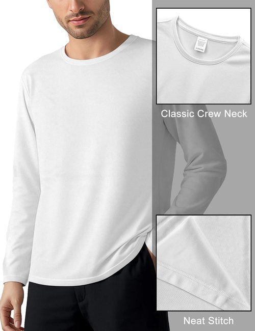 2 Pack Workout Long Sleeve Tee Shirts for Men, Moisture Wicking Running Breathable Tee Shirt for Men Lightweight Quick Dry Fishing Athletic Gym Casual Men's UV Protection T-Shirts Tops Black White L