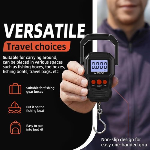 MEIYA Digital Fish Scale - Accurate LCD Display Up to 110lb/50kg | Essential Fishing Gear with Batteries & Hook