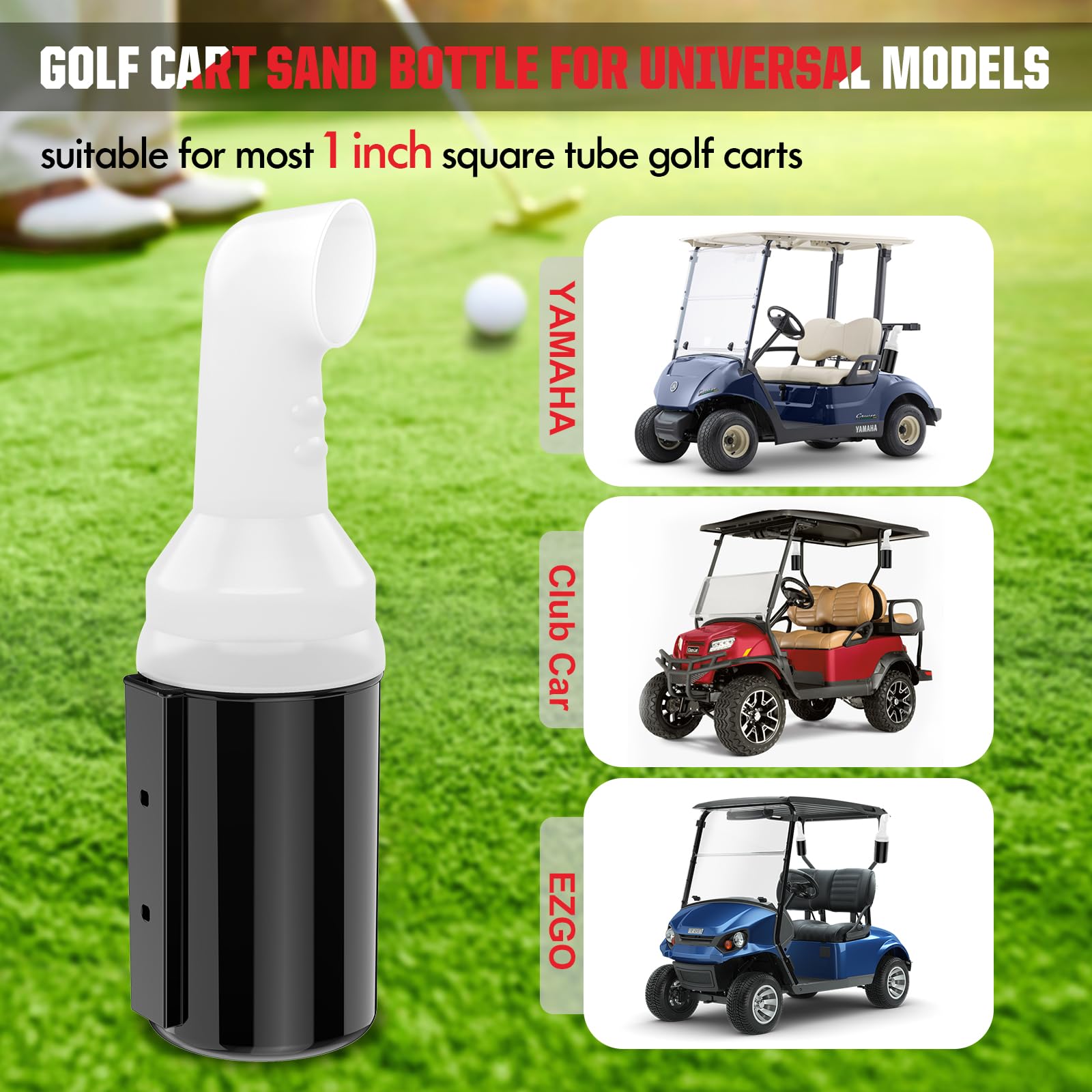 VYYOKMU Golf Cart Sand Bottle 2PCS, No Drilling Universal Golf Sand Divot Filler Container Pots with 1" Square Tube Bracket Fit Club Car, EZGO, YAMAHA Models,Seed Bottle 35 Ounce Large Capacity