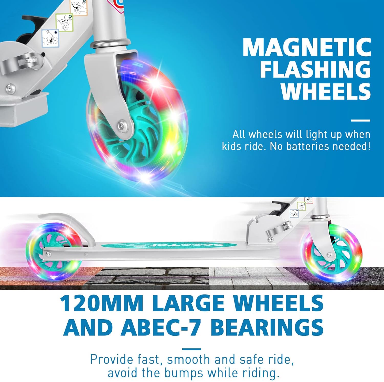 BELEEV V1 Kick Scooter for Kids - 2 Wheel Folding Design, Adjustable Height, Light Up Wheels | Ages 3-12