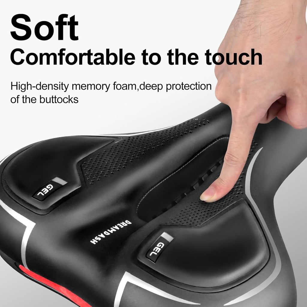 Skiennix Bicycle Saddle - Waterproof PU Design | Shock-Absorbing Memory Foam & Silicone Gel | 25 x 21 cm