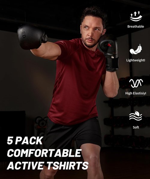 Little Beauty 5 Pack Workout T Shirts for Men Mesh Fast Dry Gym Shirts Moisture Wicking Short Sleeve T-Shirt