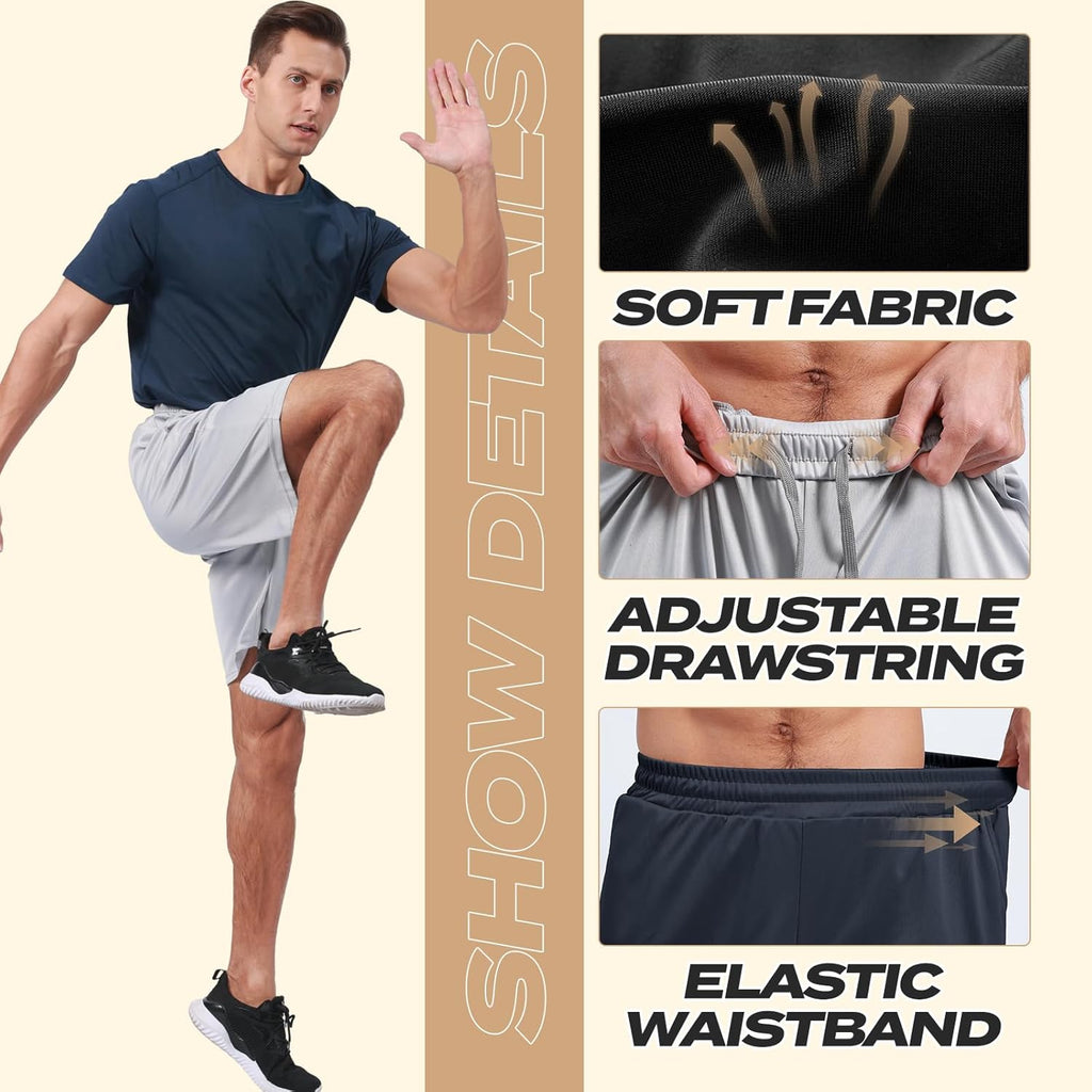 Skiennix Men's Athletic Gym Shorts - Quick Dry Black Workout Shorts with Pockets | 5 Pack