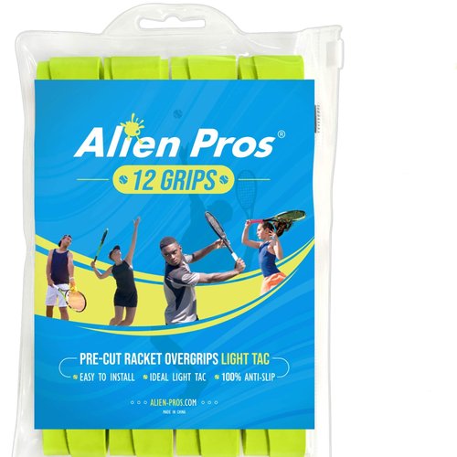 ALIEN PROS Tennis Racket Grip Tape (12 Grips) – Precut and Light Tac Feel Tennis Grip – Tennis Overgrip Grip Tape Tennis Racket – Wrap Your Racquet for High Performance (12 Grips, Neon Yellow)