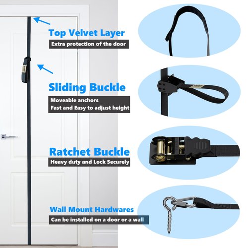 FITKIT Door and Wall Sliding Anchor Straps with Movable Multi Points for Resistance Bands, Workout Attachment for Home Gym, Fits 6-8 ft Doors