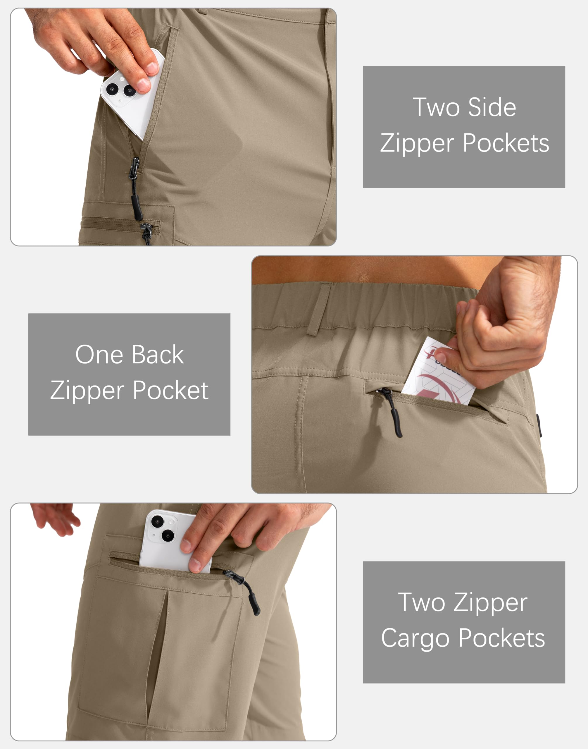 Pudolla Men's Hiking Cargo Shorts 9" Lightweight Outdoor Work Shorts for Men Travel Golf Camping Casual with 5 Zipper Pockets(Dusty Khaki Large)