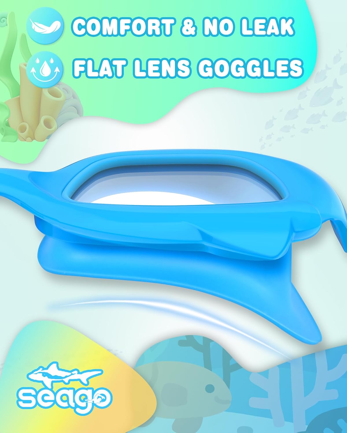 Seago Kids Swim Goggles - Cat-Shaped, Anti-Fog, UV Protection | 2 Pack with Fabric Strap for Ages 3-15