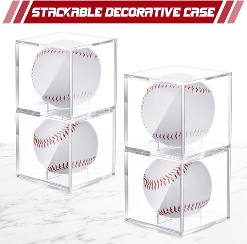 Chumia Baseball Display Cases - Clear Acrylic Holder with UV Protection | 12 Pack Autograph Storage Boxes