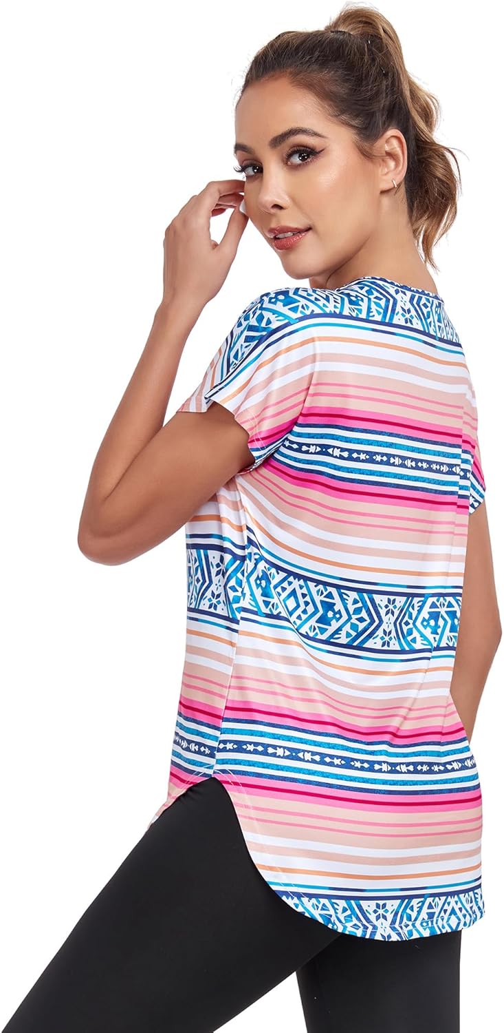 Skiennix Women's V-Neck Workout Shirt - Quick Dry Yoga Top with Side Split Design