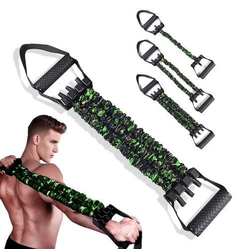 Natural Latex 3-Hole Resistance Stretcher Chest Expander - Adjustable 35/70/105 LBS Strength Bands for Men,Portable Gym Equipment with Handles for Full-Body Training-Green