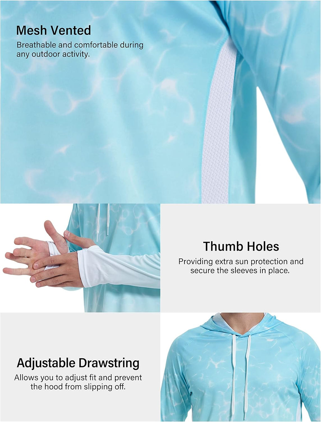 Roadbox Men's Fishing Hoodie - UPF 50+ UV Sun Protection Long Sleeve Rash Guard for Outdoor Activities