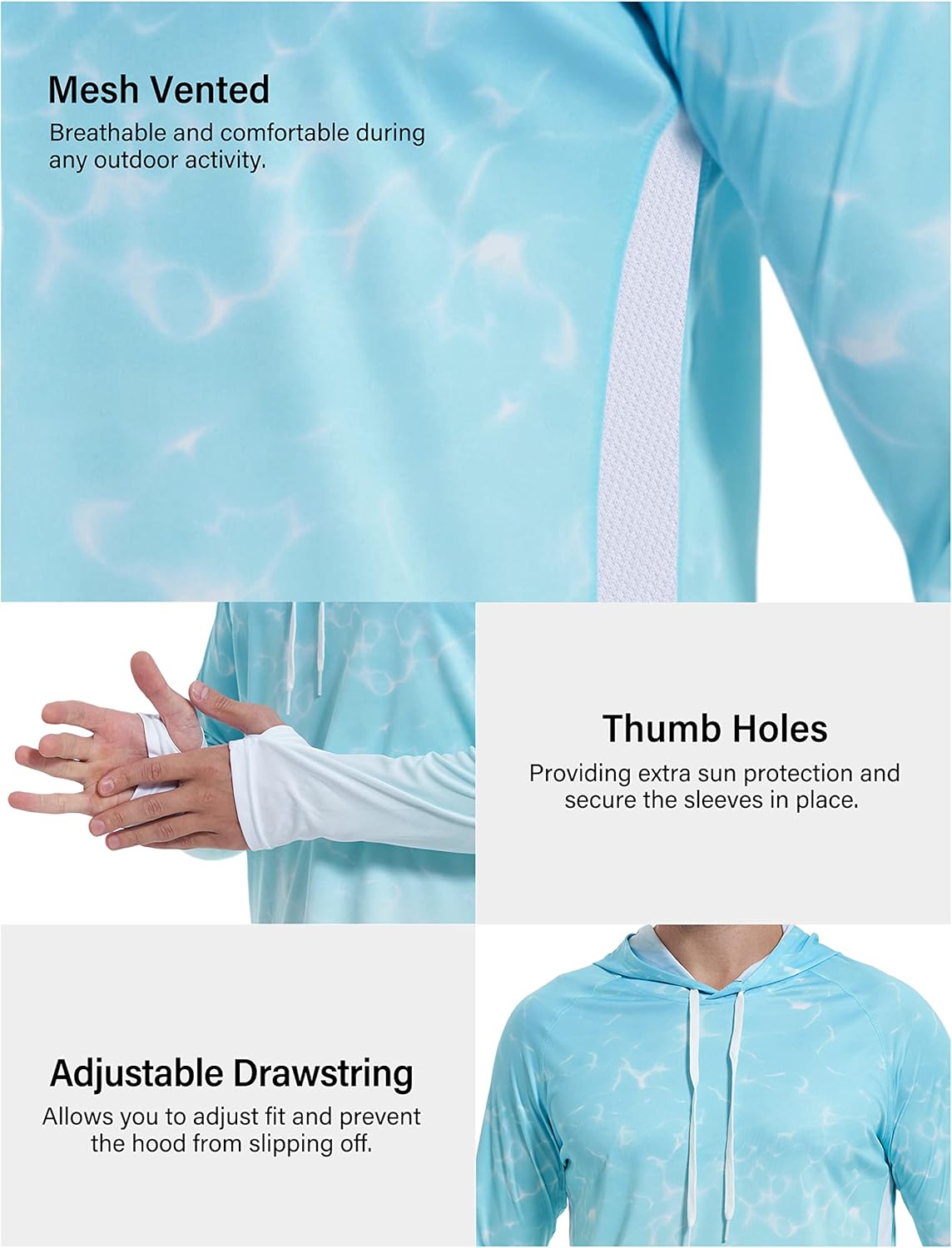 Roadbox Men's Fishing Hoodie - UPF 50+ UV Sun Protection Long Sleeve Rash Guard for Outdoor Activities