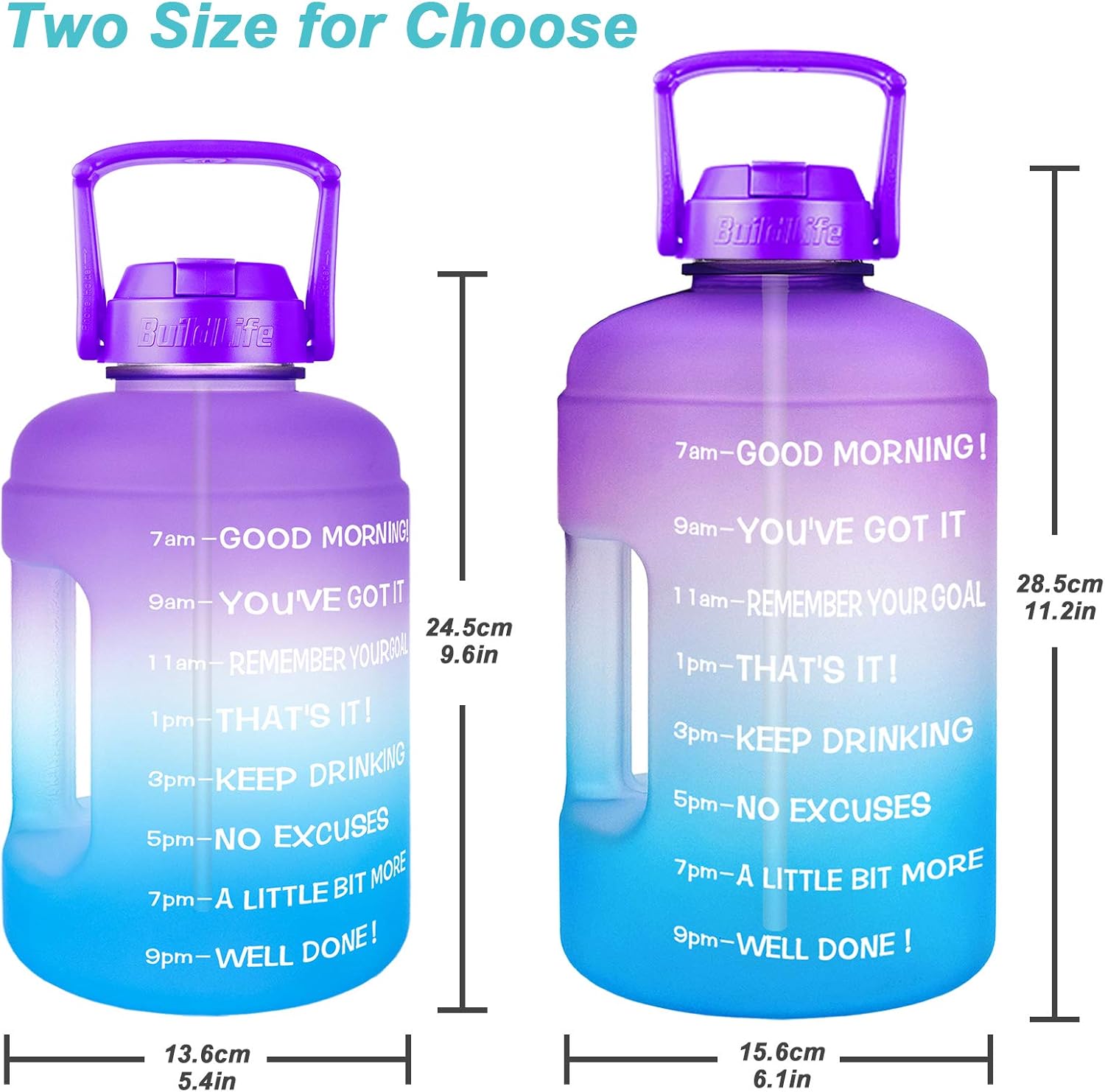 QuiFit 1 Gallon Water Bottle - Leak-Proof With Straw & Motivational Time Marker | BPA-Free, 128oz Capacity