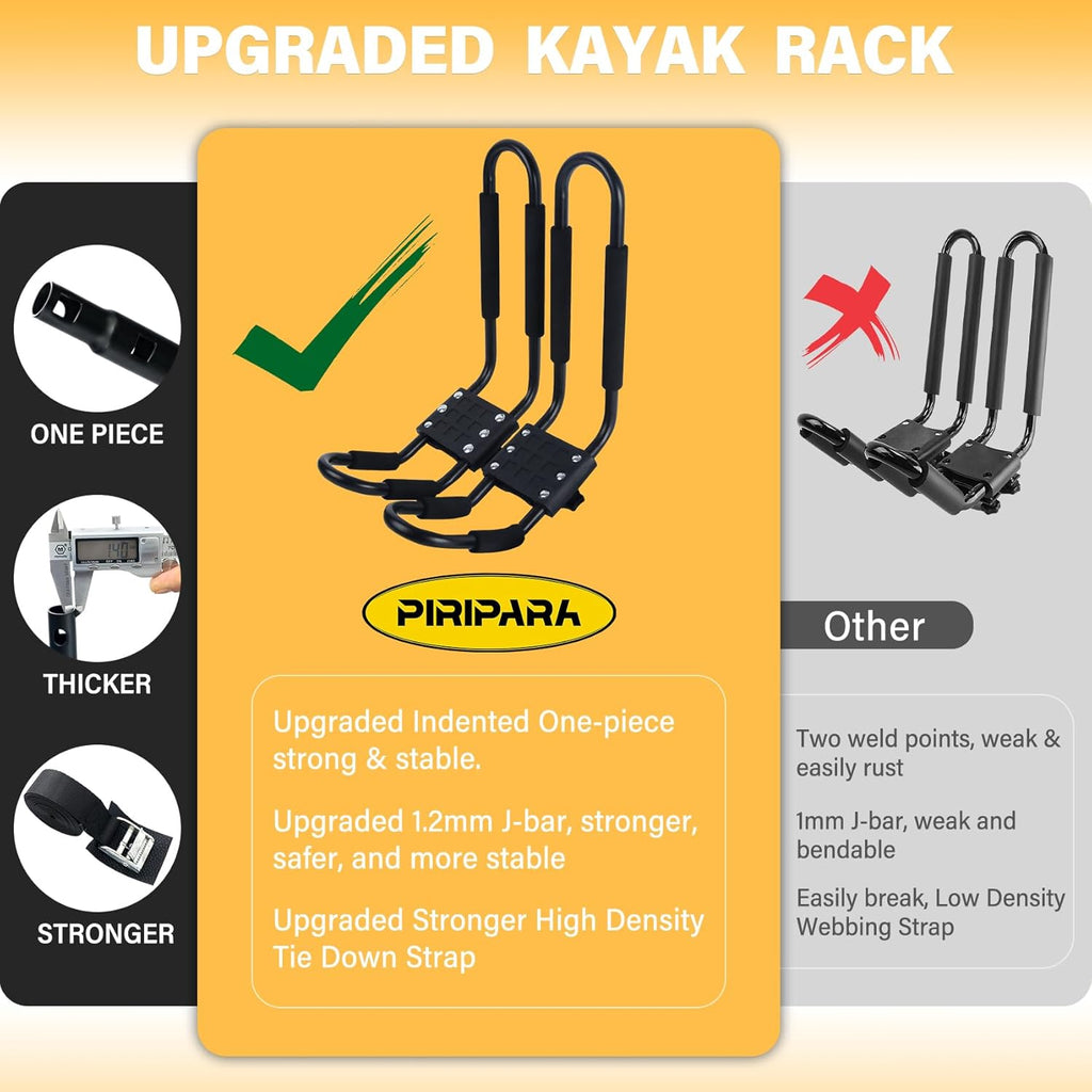 PIRIPARA Kayak Roof Rack - J-Bar Carrier Holder for Canoes & Surf Skis | Set of 4 for SUVs & Trucks