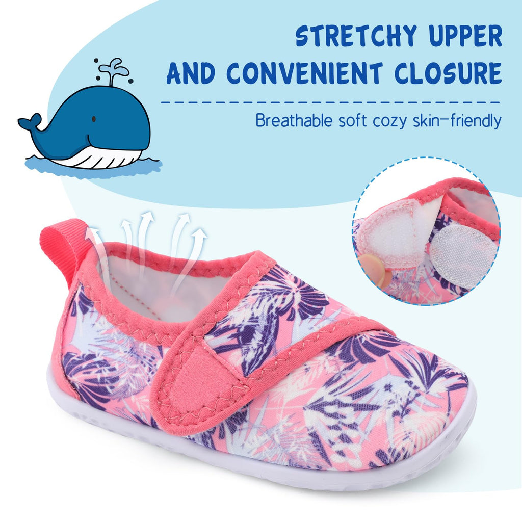 LeIsfIt Boys Girls Water Shoes Kids Aqua Socks Toddler Quick-Dry Swimming Shoes Non-Slip Summer Shoe for Beach Pool Surf, Pink Pattern, 10 Toddler