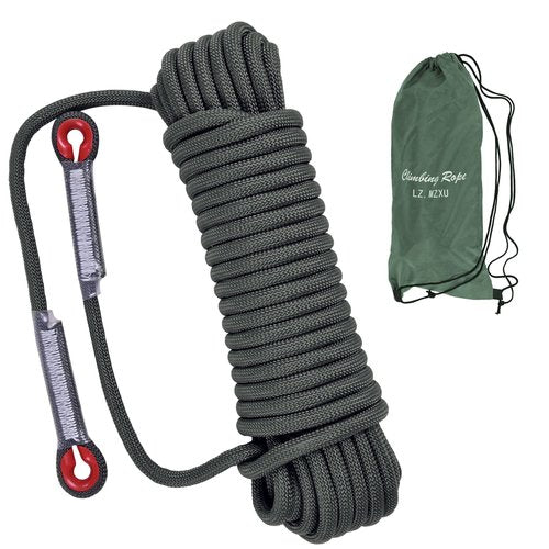 LZ.MZXU Climbing Rope, 12 mm Static Climbing Ropes, 32FT(10M) 65FT(20M) 100FT(30M) 164FT(50M) Outdoor Rock Climbing Rope with Hook, Safety Rappelling Ropes, Fire Rescue Parachute(Green, 32FT)
