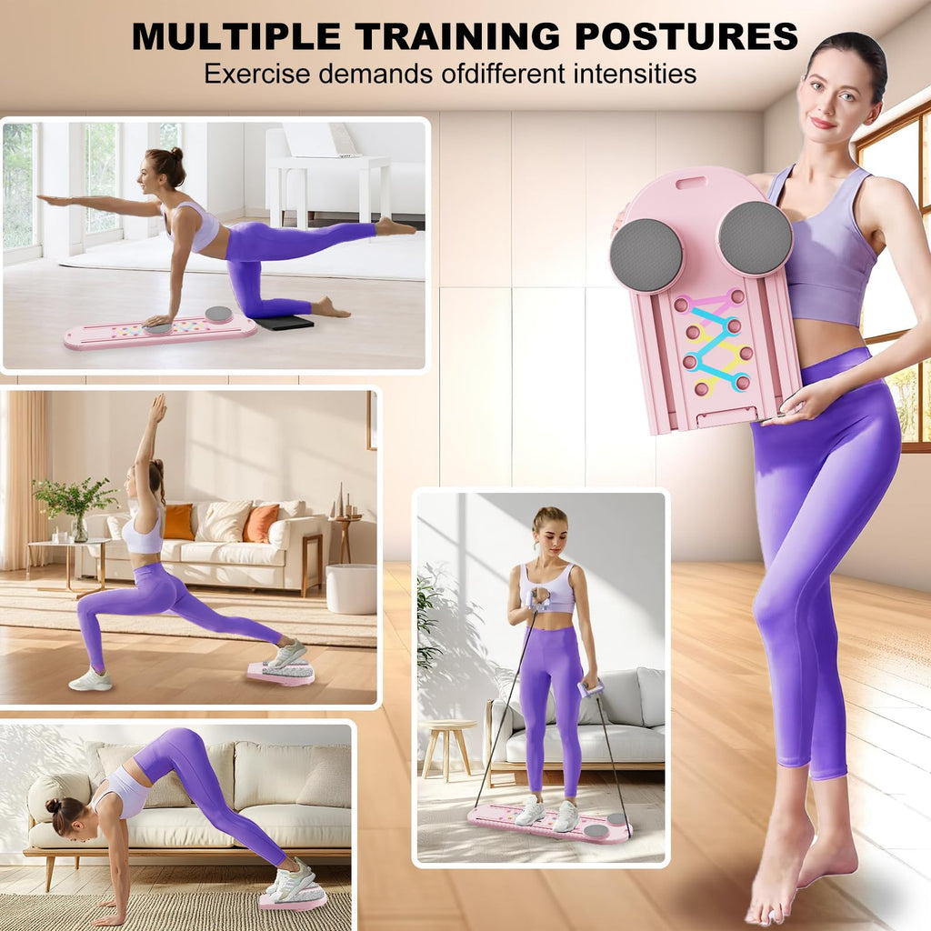 Pilates Board Multifunctional Foldable Pilate Reformer for Home Workout, Portable Abdominal Core Exercise Machine with Resistance Bands & Knee Pad, Pilates Equipment for Women & Men
