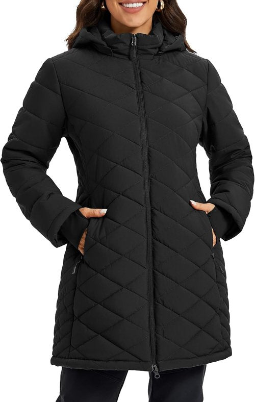 MAGCOMSEN Women's Lightweight Quilted Puffer Jacket - Warm Waterproof Coat with Hood