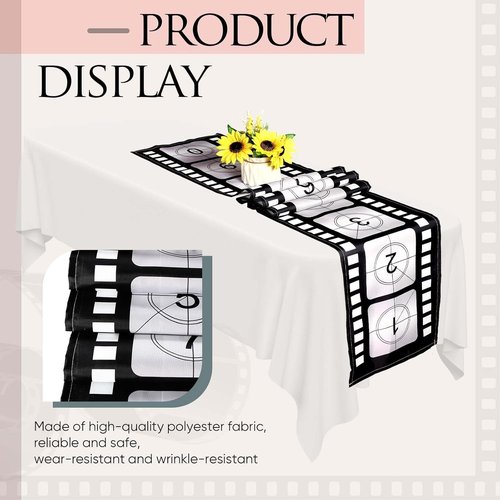 Breling Movie Night Table Runner - Film Strip Design for Party Decor | 12 x 72 Inch, Classic Style (3 Pcs)