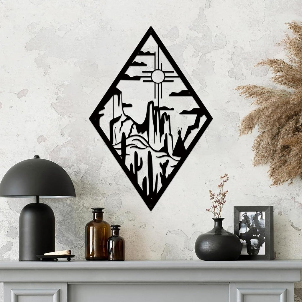 Resama Metal Cactus Wall Decor - Modern Desert-Themed Art for Home & Office | 13.7"x9.2", Black