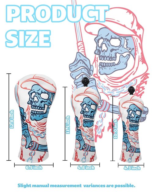 Golf Club Head Covers,3pcs Skull Skeleton Driver Fairway Hybrid Golf Headcovers for Woods, PU Leather with Advanced Embroidery for Most Brands-White