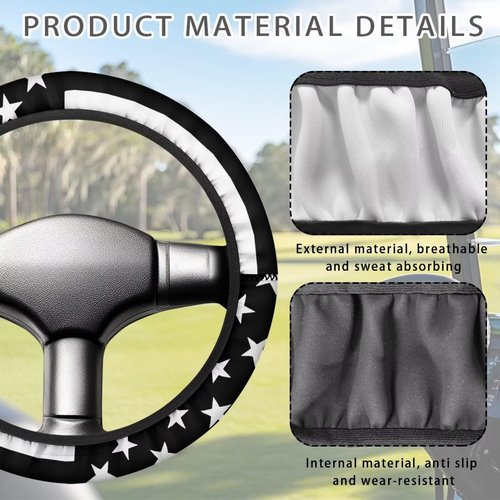 Oramclsy Black American Flag Golf Cart Steering Wheel Covers Anti Slip Small Steering Wheel Cover Universal Stretchable Golf Cart Accessories 13 Inch 14 Inch