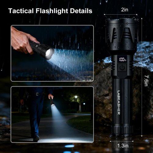 LABEASHER Rechargeable 2000.00 High Lumens 5500mAh High Powered Brightest Flashlight with Ignition Waterproof LED Flashlights with Striker for Camping Emergency Work Home(PANTENT Pending)