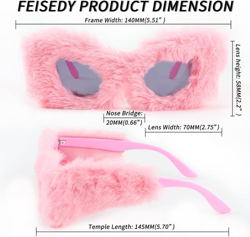 FEISEDY Cat Eye Sunglasses - Plush Fuzzy Velvet Shades for Women | Handmade Party Eyewear B2877
