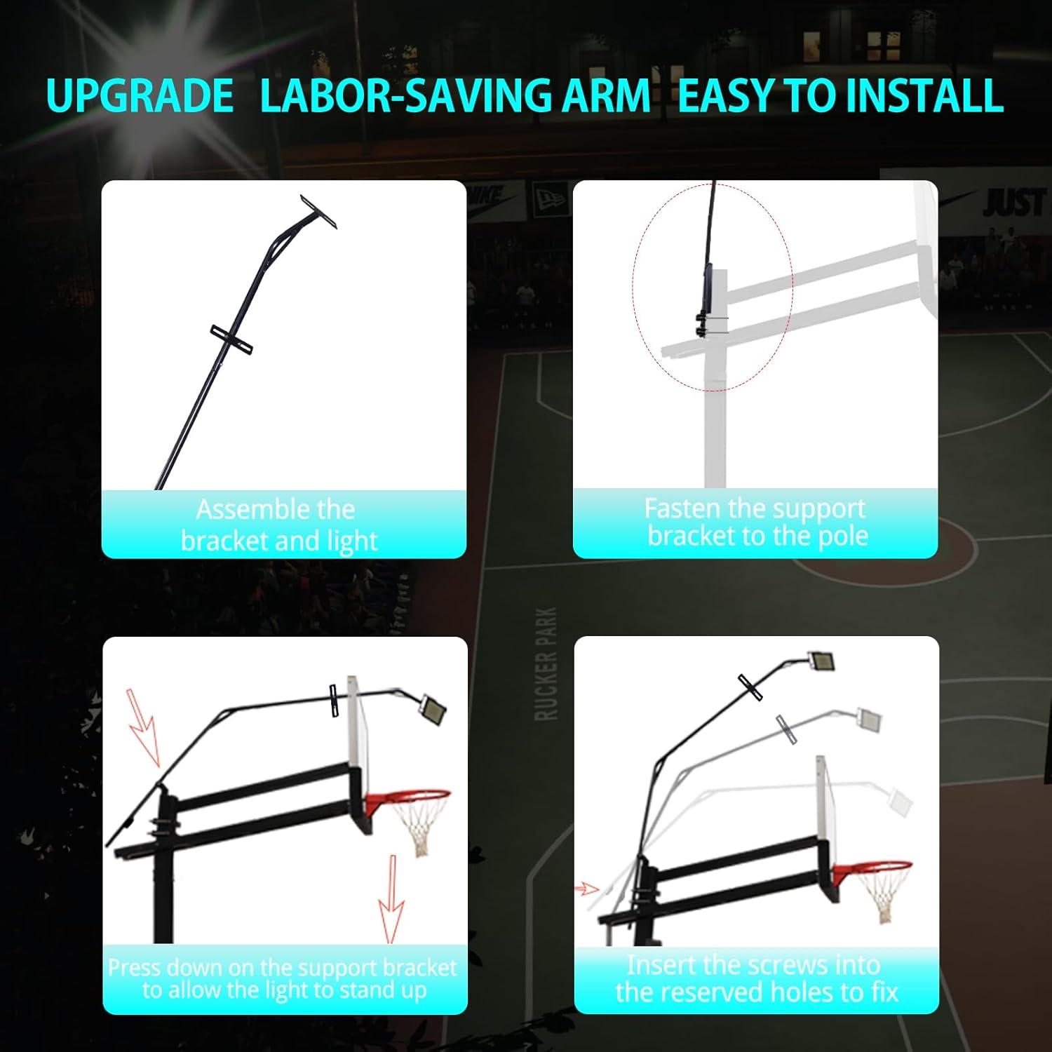 Skiennix Basketball Hoop Light Bracket - Fits 5x5 to 8x12 Inch Square Poles | Durable & Easy to Install