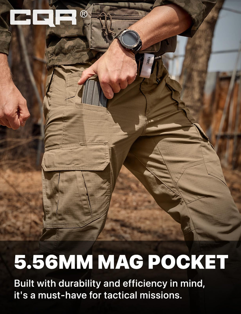 CQR Men's Tactical Pants, Water Resistant Ripstop Cargo Pants, Lightweight EDC Work Hiking Pants, Outdoor Apparel, Raider Mag Cougar, 28W x 30L
