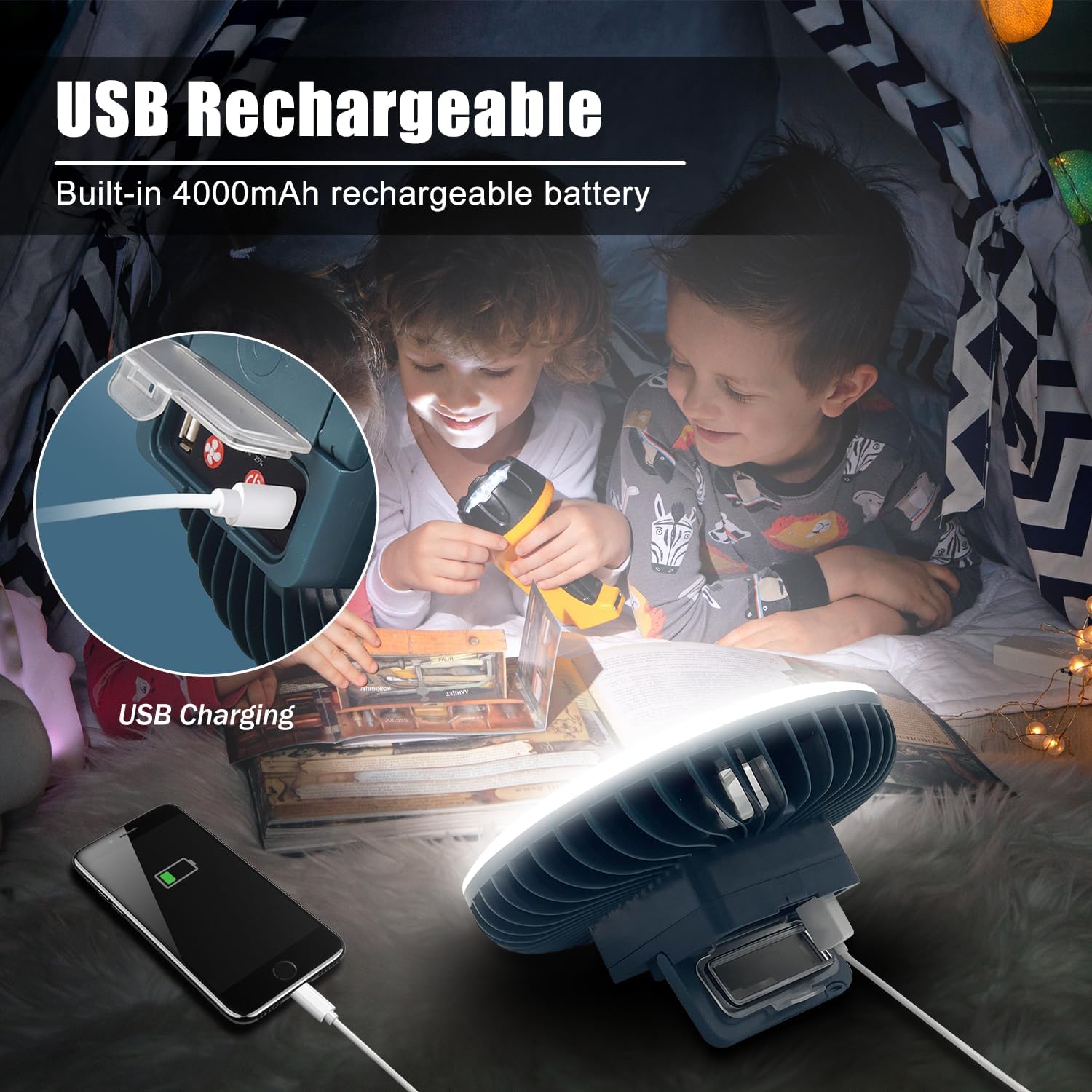 XTAUTO Portable Camping Fan - USB Rechargeable LED Lantern with Hanging Hook | Waterproof 2-Pack for Outdoor Adventures