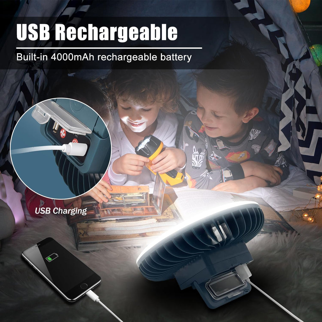 Skiennix Portable Camping Fan - USB Rechargeable LED Lantern | Waterproof & Versatile for Hiking, Tent, and Emergency Use