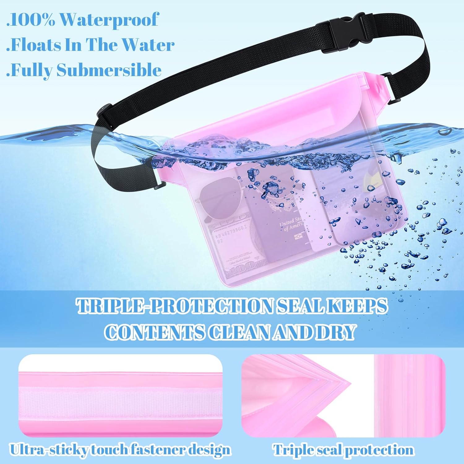 Tallew Waterproof Fanny Pack - 6 Pcs Dry Bag with Waist Strap for Beach & Water Activities | Multicolor