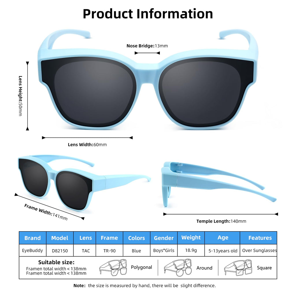 EYEBUDDY Fit Over Glasses Sunglasses for Kids Shades Polarized Sunglasses Oversized Square Sun Glasses Boys & Girls UV Protection