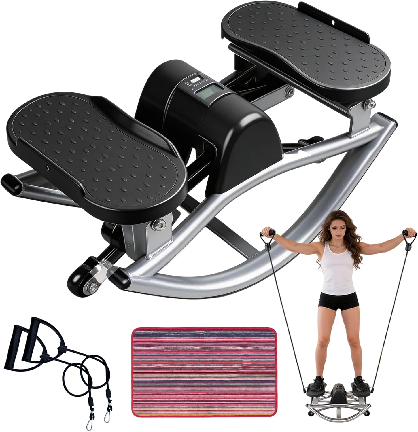 Rock Stepper | Low Impact Side-to-Side Workout Machine - 330LBS Capacity with Resistance Bands & Non-Slip Mat