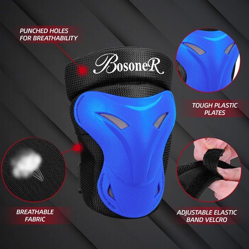 BOSONER Knee and Elbow Pad Set - Protective Gear for Roller Skating, Cycling & BMX | Adult/Child Sizes