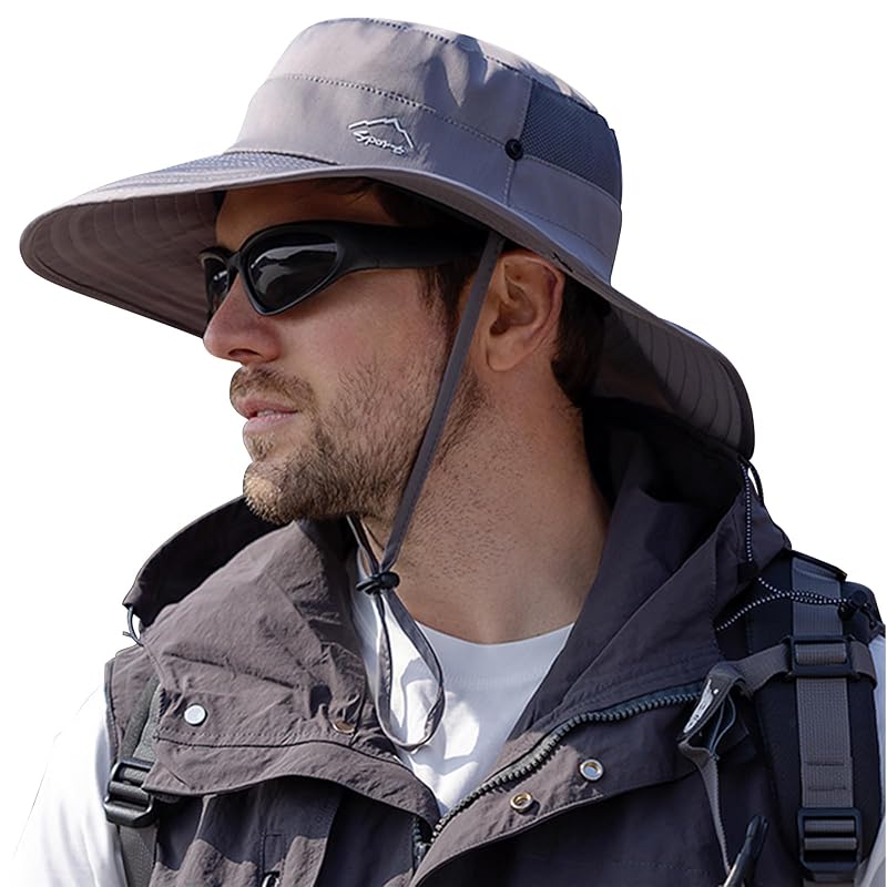Light Grey Cooling Sun Hat for Men & Women - Wide Brim Foldable Boonie Hat for Fishing Hiking
