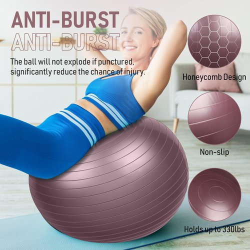 Leyndo 2 Pcs Yoga Ball Exercise Ball Large 26 Inch Exercise Anti Burst Birthing Fitness Ball with Pump, 26 Inches/ 65 cm for Improved Posture, Balance, Yoga, Pilates, Training(Rose)