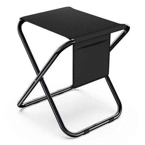 Simple Deluxe Portable Camping Stool, 14.4 Inch, 300 lbs Capacity, Folding Chair with Storage Pocket, Black