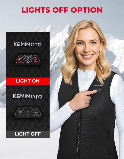 KEMIMOTO Women's Heated Vest, Electric Warming Vest,V Neck with Inner Pocket Lights-out Design(Battery Not Included)