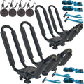 Skiennix Heavy Duty Kayak Rack - Easy Mount Car Roof Crossbar | Includes 4 Ratchet Ties, J-Bar Design