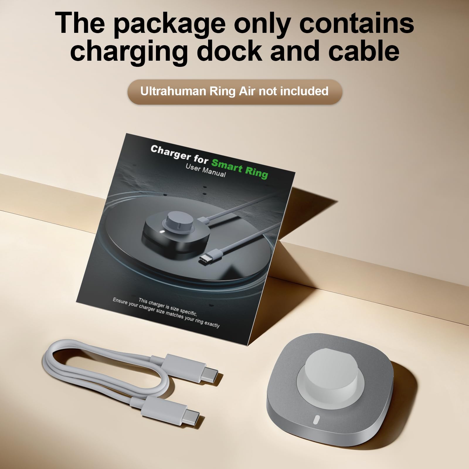Vigamen Charger Compatible with Ultrahuman Ring-Size 7,Fast Safe Charging Dock with USB-C Cable,Portable Design for Ultrahuman Ring Air,Silver Gray