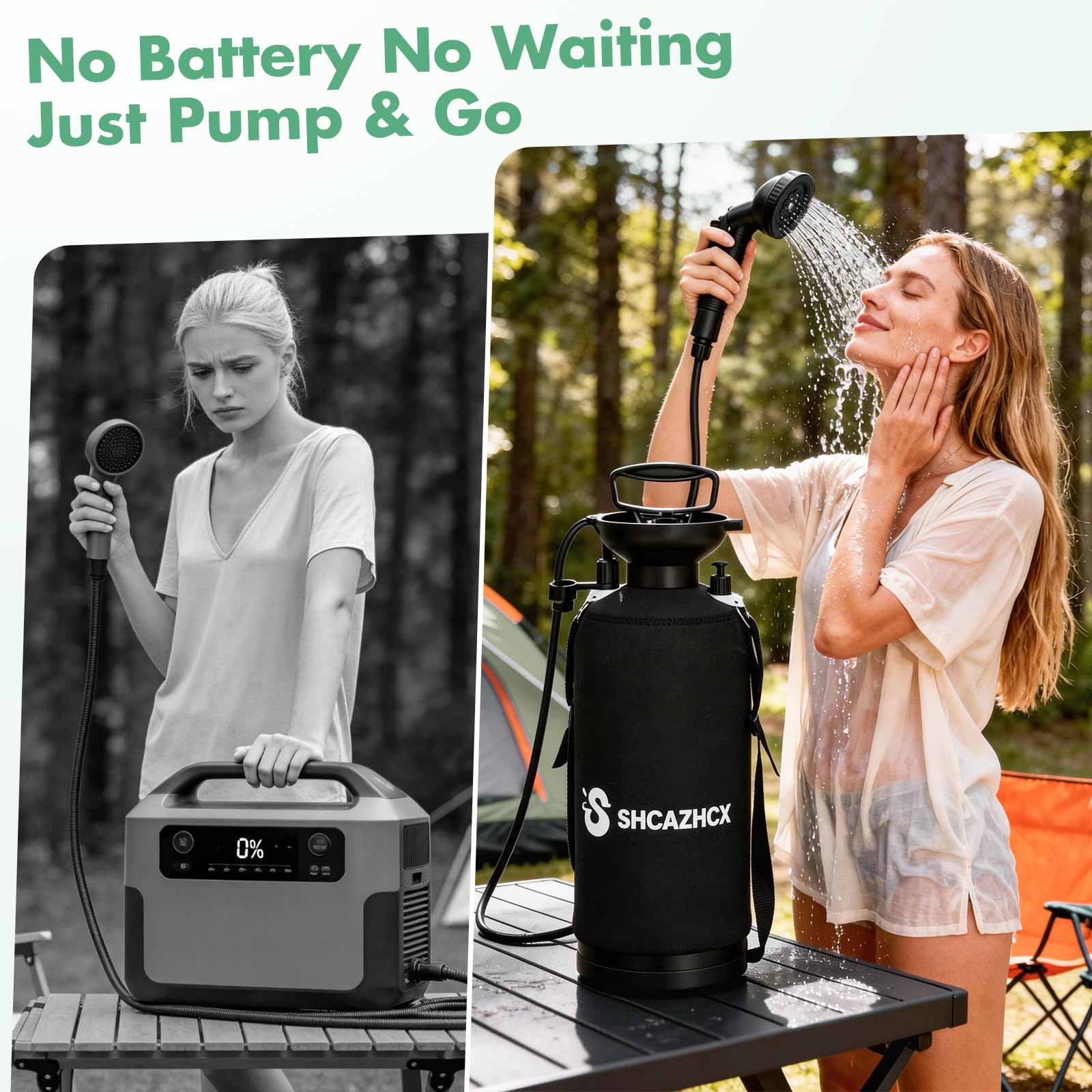 Shcazhcx 2.1 Gallon/8L Portable Water Shower, No Power Needed, Nylon Insulated Sleeve, 10 Spray Modes, Pressurized Portable Shower Sprayer for Camping, Hiking, Beach, Surfing & Outdoor Use, Orange